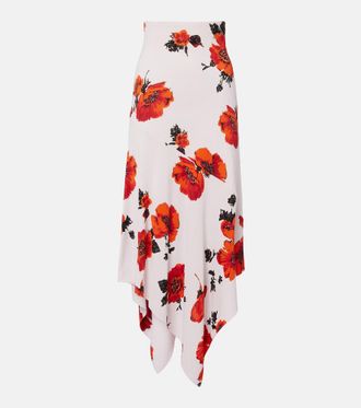 Alaia Floral asymmetric jersey midi skirt