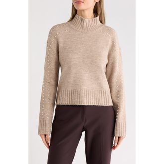Ellen Tracy Pearly Studded Crop Sweater in Taupe Mix at Nordstrom Rack, Size X-Large
