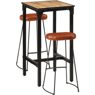 vidaXL 3 Piece Bar Set Solid Rough Wood Mango and Metal Vidaxl