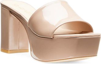 Stuart Weitzman Squarehigh Platform 95 Slide Womens 10 Fawn Heel Sandal FZP238 (Fawn,10)