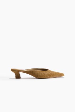 H&M Heeled leather mules - Beige