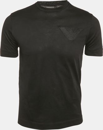 Emporio Armani Black Logo Embroidered Jersey T-Shirt