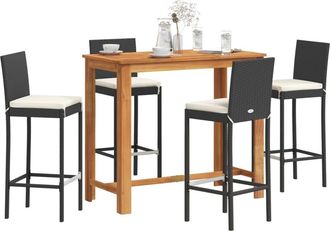 vidaXL Mesa Y Taburetes De Jard&iacute;n 5 Pzas Madera Acacia Rat&aacute;n Pe Negro Vidaxl