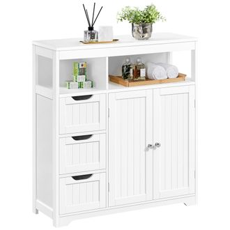 Yaheetech Armario De Ba&ntilde;o Suelo Mueble De Ba&ntilde;o Con Cajones Y Estante Ajustable Mueble Con Puertas Sal&oacute;n Aparador Cocina 80,5&times;30&times;86,5 Cm Blanco - Yaheetech
