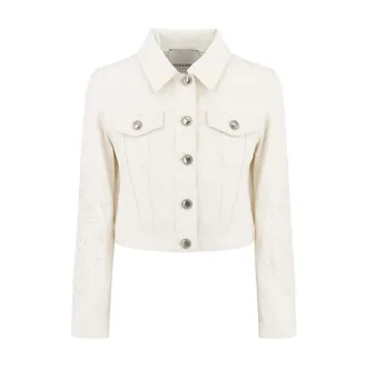 Ermanno Scervino Denim Jackets, female, White, Size: L Cropped Embroidered Denim Jacket