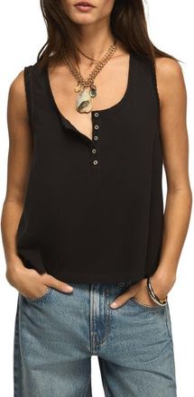 Lucky Brand Lace Trim Henley Tank in Jet Black at Nordstrom, Size X-Small