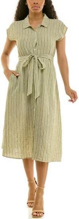 Nina Leonard Cap Sleeve Shirtdress in Soft Olive/White at Nordstrom Rack, Size X-Large