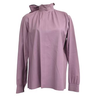 Valentino Garavani Tie-Neck Accent Blouse in Purple Leather