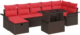 vidaXL Conjunto De Sof&aacute; De Jard&iacute;n 8 Uds. Marr&oacute;n Rat&aacute;n Sint&eacute;tico Vidaxl