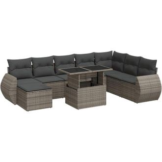 vidaXL Set De Sof&aacute;s De Jard&iacute;n Con Cojines 9 Pzas Rat&aacute;n Sint&eacute;tico Gris Vidaxl