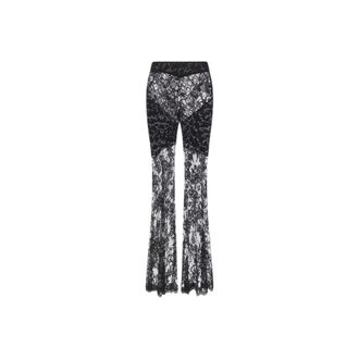 Roberto Cavalli Chantilly kanten broek met uitlopende pijpen - Dames - Broeken - Zwart - Maat: S Katoen