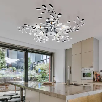 ETC Shop Lampada Da Soffitto A Led Illuminazione Soggiorno Fiori Foglie Lampada Cromata In Un Set Che Include Lampadine A Led