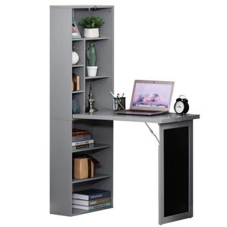 HOMCOM Foldable Desk With Storage - Grey - CARTER | TJ Hughes