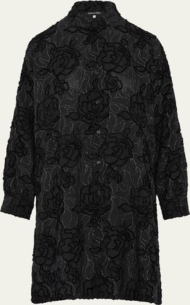 Eskandar Wide A-Line Collarless Shirt With Slits (Very Long Length)