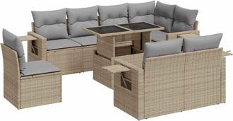 vidaXL Set De Sof&aacute;s De Jard&iacute;n Con Cojines 9 Pzas Rat&aacute;n Sint&eacute;tico Beige Vidaxl