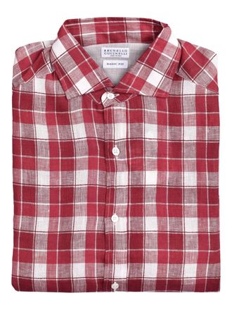 Brunello Cucinelli Camicia in cotone a quadri - Rosso