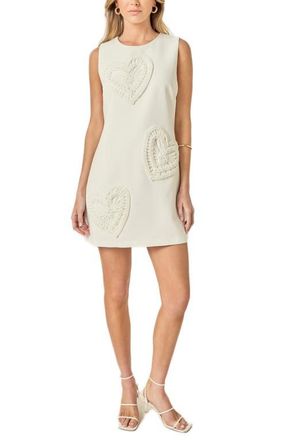 English Factory Faux Pearl Heart Appliqu&eacute; Sleeveless Minidress in White at Nordstrom, Size X-Small