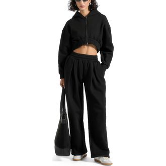 Mani&egrave;re De Voir Fanny Straight Leg Box Pleat Joggers in Black at Nordstrom, Size 10
