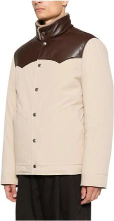 Brunello Cucinelli Jassen, Heren, Bruin, M, Leer, Leren jas met schapenvachtkraag