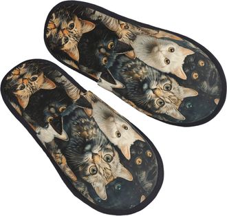 Generic Fuzzy Slippers Cat Printing Home Slippers Comfy Non Slip House Shoes For Guest Indoor Bathroom L