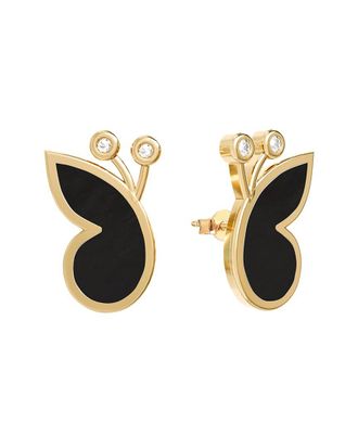Gabi Rielle 14K Over Silver Onyx Cz Wings Earrings