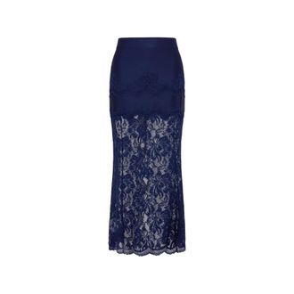 Paco Rabanne Lace Midi Skirt - female - Rabanne - Maxi Skirts - Blue - S - Skirts