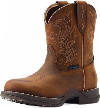 Ariat Womens Round Toe Shortie Waterproof Western Boot In Glazed Brown