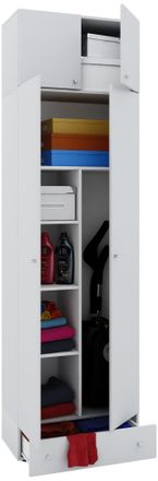 ebuy24 Vcm Gabinete De Escoba De Madera 6 Compartimentos Dimensiones: An. 70 X Al. 237 X T. 40 Cm Gabinete Para El Hogar Armario Multiusos Adjunto Con 2 Puer