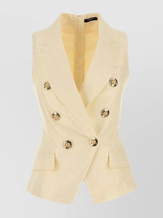 Balmain jacquard vest with flap pockets and gold-tone buttons