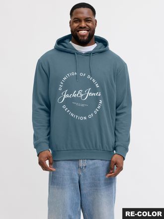 Jack & Jones Plus Size Kapuzensweatshirt JJGRAYSON SWEAT HOOD PLS, Herren, Gr. 4XL, blau mirage, angeraute Sweatware, Obermaterial: 60% Polyester, 40% Baumwolle, JACK & JONE