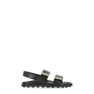 Tod's Tods, Flat Sandals, female, Black, Size: 8 1/2 US Black Leather Sandals with Velcro Fastening