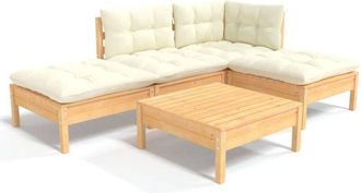 vidaXL Muebles de jardín 5 piezas cojines madera de pino crema vidaXL