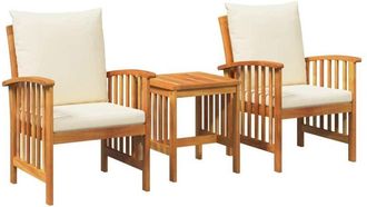 vidaXL Conjunto De Sof&aacute; De Jard&iacute;n 3 Pcs Marr&oacute;n Madera Maciza De Acacia Vidaxl