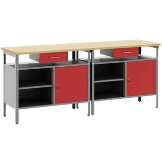 vidaXL Set De Banco De Trabajo De 2 Piezas De Vidaxl Rojo Acero