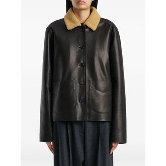 Khaite Grained Lambskin with Shearling Collar Jacket - Black