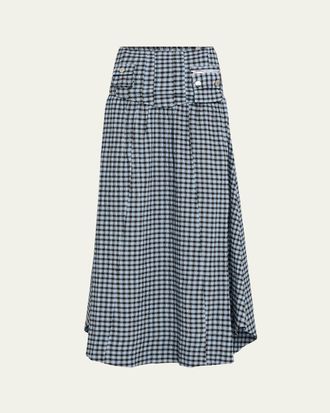 Ganni Check Seersucker Long Skirt