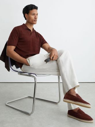 Reiss Brick Red Suede Penny Loafer Espadrilles, U42