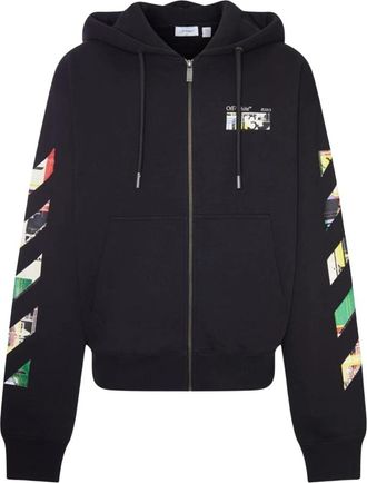 Off-white Katoenen Hoodie met Logo - Heren - Vesten met rits - Zwart - S - Katoen - Hoodies & sweatvesten