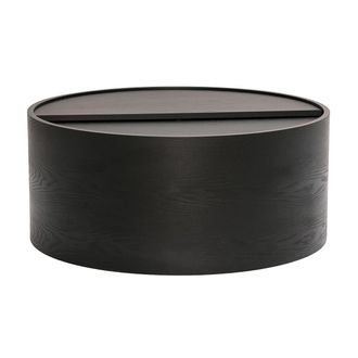 Miliboo Mesa Baja Redonda De Madera Negra Con Bandeja Giratoria Y Almacenaje D80 Cm Dali