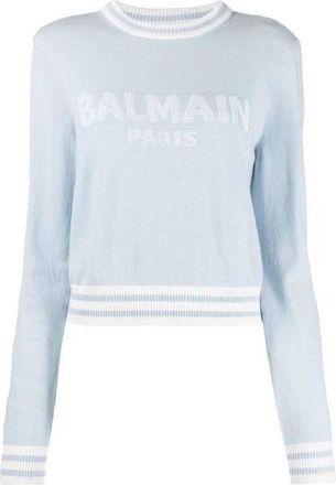 Balmain Logo Embossed Cropped Sweater, Brand Size 36 (US Size 4)