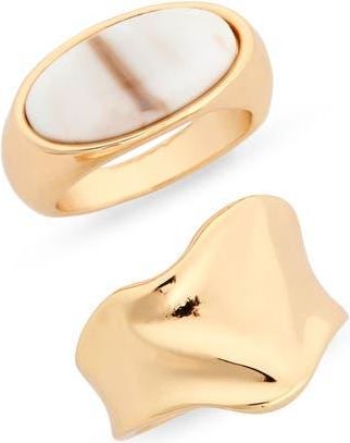Nordstrom Rack Set of 2 Marble Swirl Rings in Ivory- Gold at Nordstrom Rack, Size 9