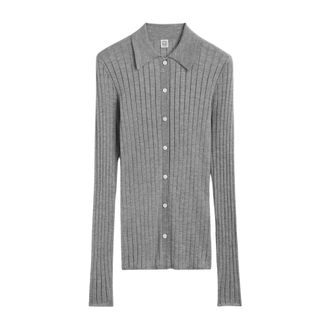 Toteme Slim Ribbed Shirt - female - Tot&ecirc;Me - Shirts - Gray - XS - Blouses & Shirts