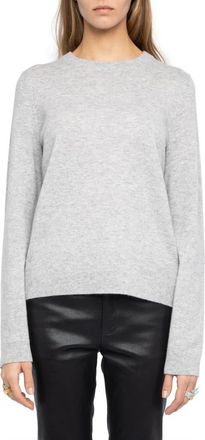 Zadig&Voltaire Cera Wool & Cashmere Sweater with Leather Elbow Patches in Light Grey at Nordstrom, Size X-Small