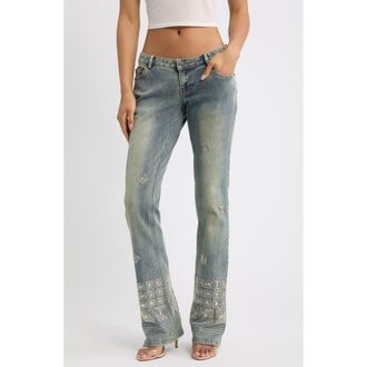 Jaded London Cooper Beaded Wide Leg Jeans in Denim at Nordstrom, Size 25