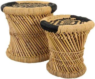 Wanderlust Deco Set 2 taburetes de bambú y cuerda marrones