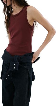 Mango Scallop Crochet Tank in Brown at Nordstrom, Size Xx-Small
