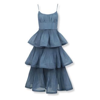 Zimmermann Midi Dresses, female, Blue, M, Pleated Tiered Midi Dress