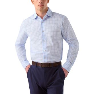 Robert Talbott Reynolds Check Cotton/Linen Shirt in Classic Fit in Blue/light Blue at Nordstrom, Size 16.5