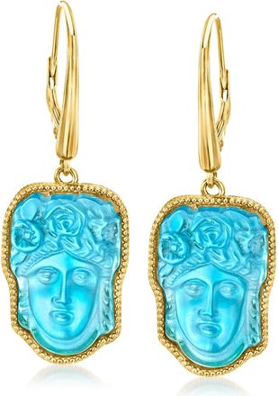 Ross-Simons Italian Tagliamonte Blue Venetian Glass Flora Drop Earrings in 18kt Gold Over Sterling
