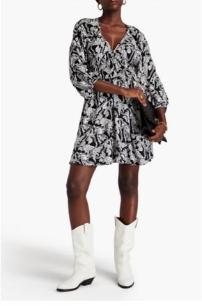 BA&SH Iwa Printed Satin-Jacquard Mini Dress In Black